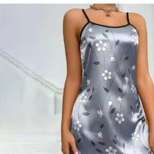 Women's Sleepwear Summer Floral Print Satin Nightgown Casual Sleeveless Backless